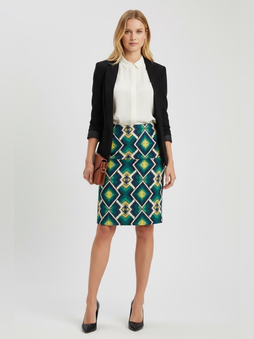 Ann Taylor Geometric Straight Pencil Skirt Women’s Size 10 Blue Green Officewear